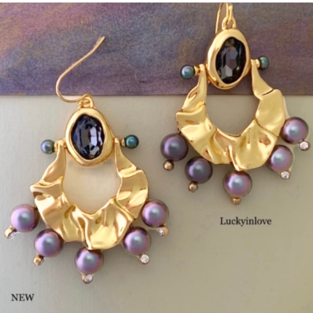 ALEXIS BITTAR • New Pearl Studded Crumpled Swinging Byzantine Drop Earrings - Picture 1 of 16
